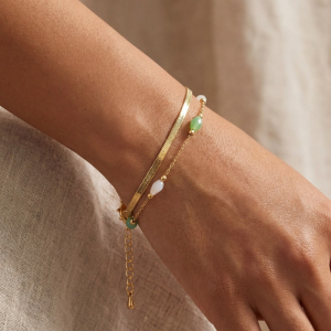 Faceted Glass Beads Oval And Snake Chain Layered Bracelet