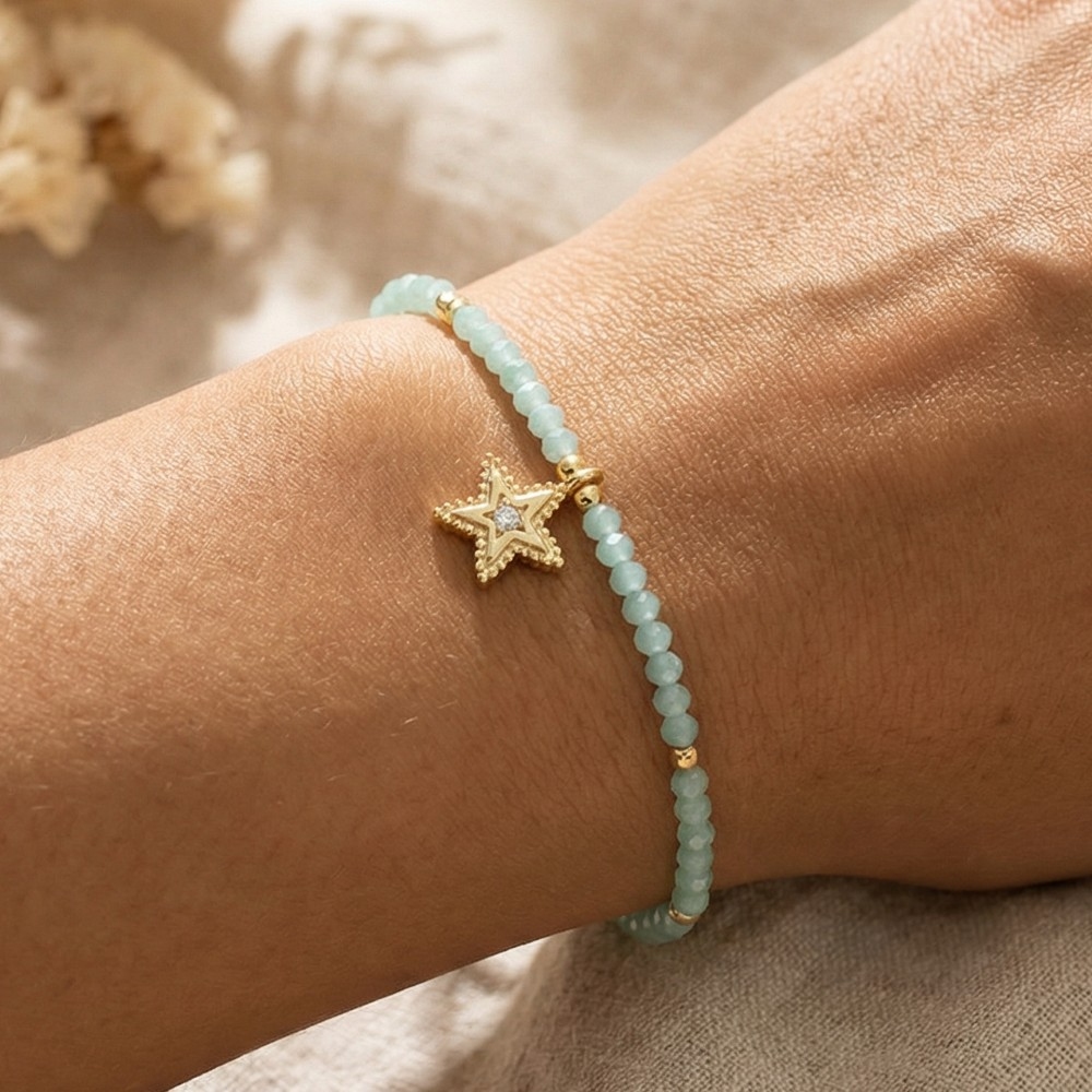 Cz Star Charm Faceted Beaded Adjustable Cord Bracelet