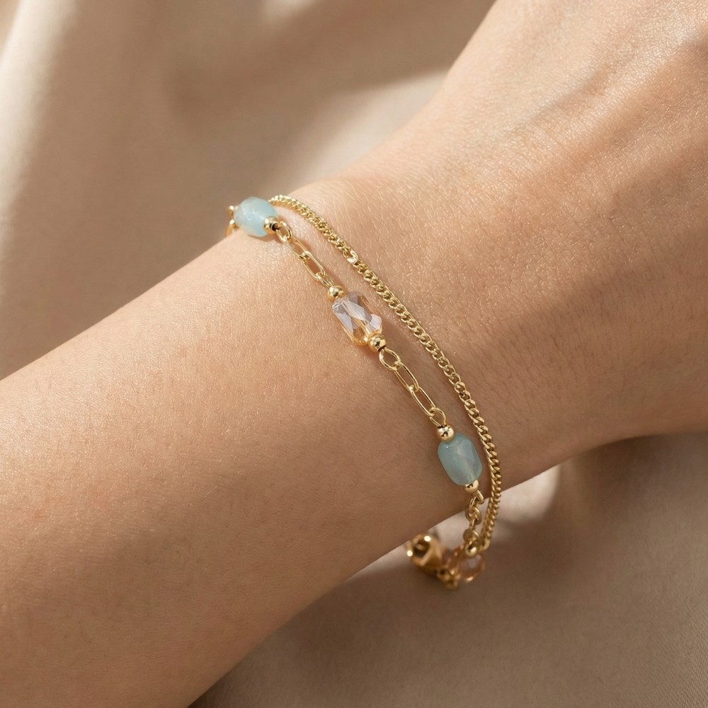 Faceted Rectangle Gems Mixed Chains Bracelet