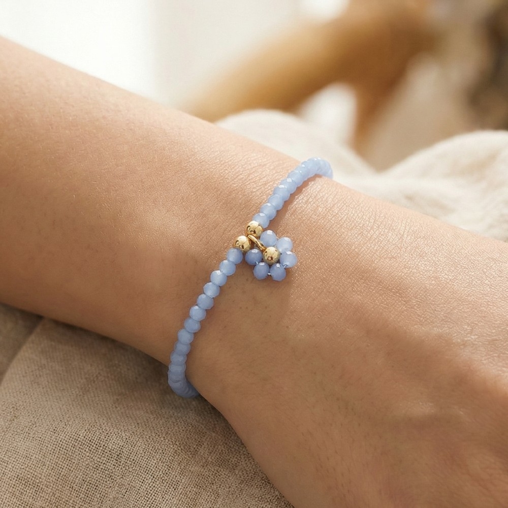 Faceted Beaded Flower Charm Adjustable Cord Bracelet