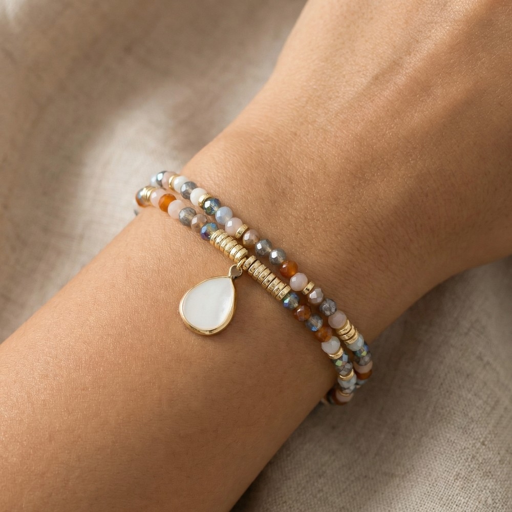 Mother Of Pearl Tear Charm Mixed Beaded Bracelet