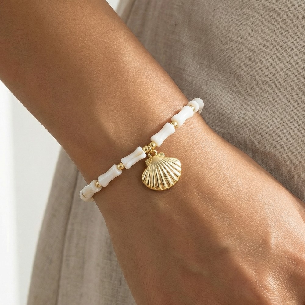 Sea Shell Charm Mother Of Pearl Mixed Beaded Bracelet