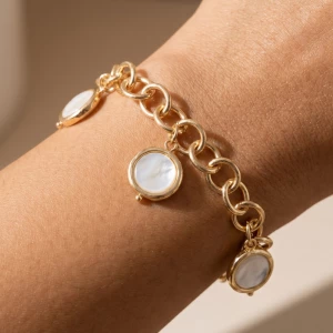 Coin Pearl Charm Toggle Bracelet