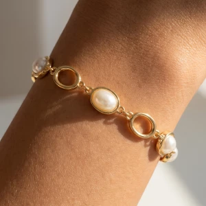 Oval Pearl Cabochon Open Link Bracelet