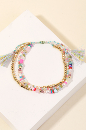 Adjustable Tassel  Tie Beaded Bracelet Set