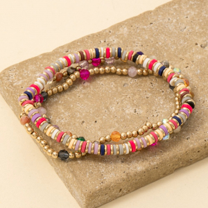 Metallic Faceted And Disc Beaded Bracelet Set