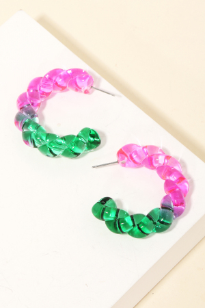 Resin Two Tone Twist Hoop Earrings