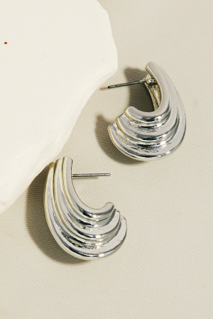 Long Ridged Metallic Huggie Hoop Earrings