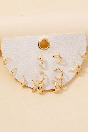 7Pc Mixed Heart And Cz Hoop Earrings Set