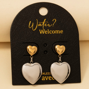 Two Tone Stainless Steel Heart Dangle Earrings