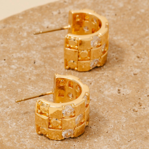 Small Cz Checkered Pattern Hoop Earrings