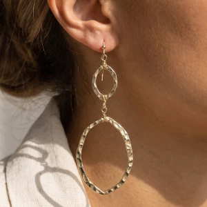 Hammered Circle And Oval Link Drop Earrings