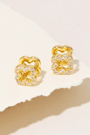Cubic Zirconia Pave Clover Latch Stud Earrings