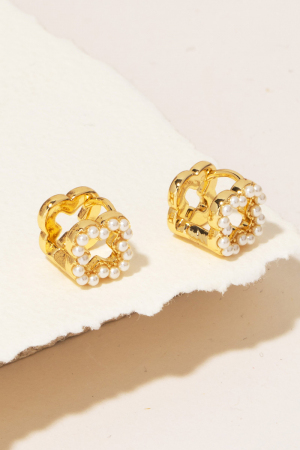 Pearl Pave Clover Latch Stud Earrings