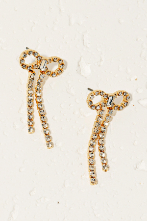 Rhinestone Encrusted Ribbon Bow Stud Earrings