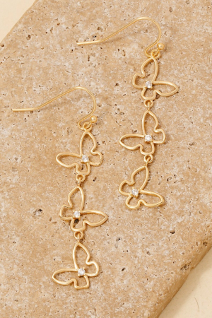 Cz Studded Butterfly Chain Dangle Earrings