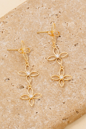 Mini Cz Stud Flower Chain Dangle Earrings