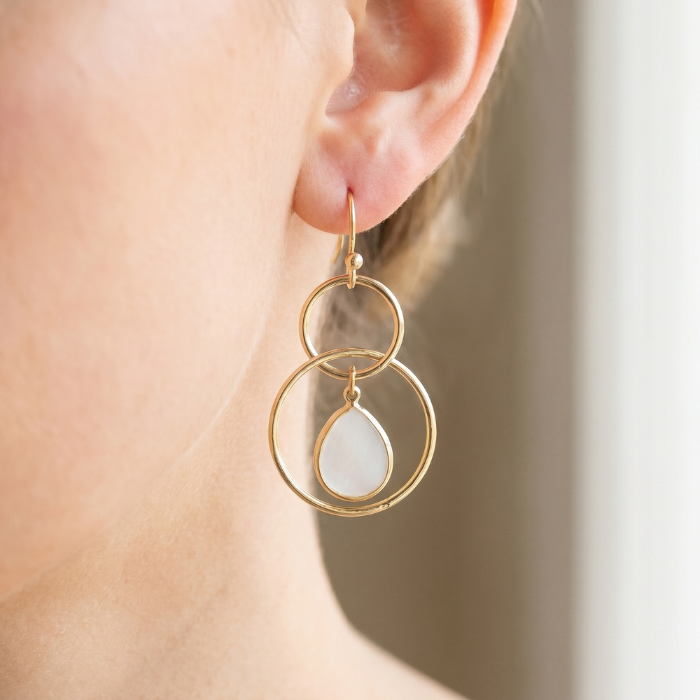 Mother Of Pearl Double Hoop Drop Earrings