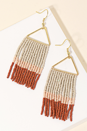 Triangle Cutout Seed Beaded Fringe Earrings