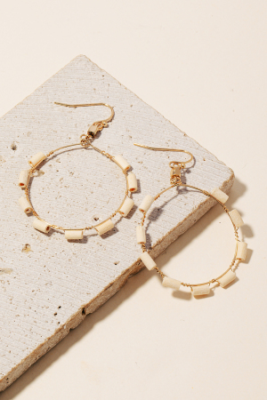 Wooden Tube Beaded Hoop Dangle Earrings