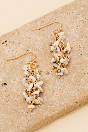 Pebble Stone Beaded Fringe Dangle Earrings