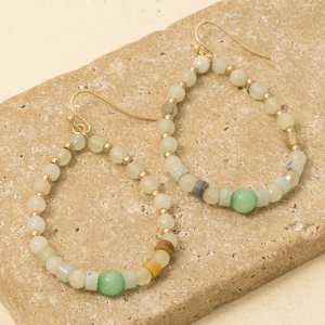 Semi Precious Stone And Metallic Beaded Tear Dangle Earrings