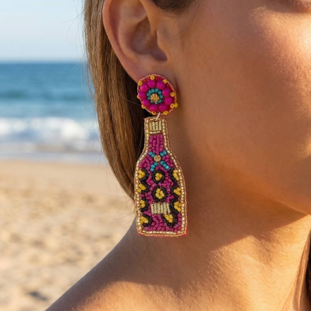 Floral Seed Beaded Bottle Drop Earrings