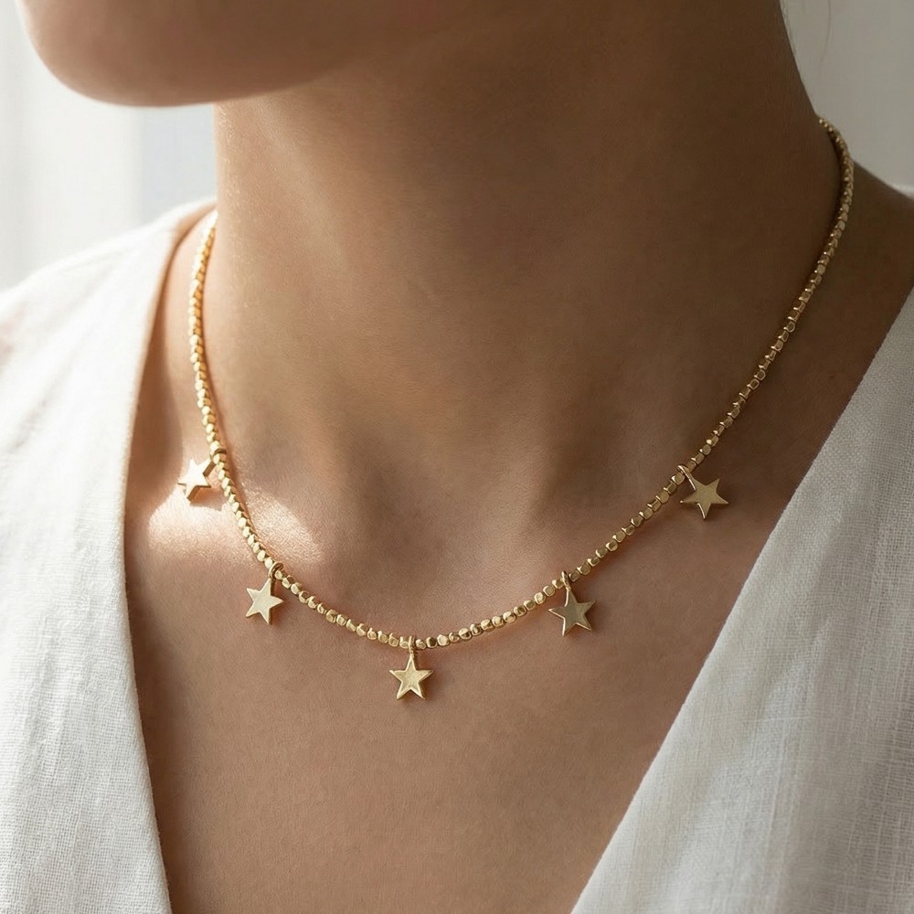 Beaded Chain Star Station Necklace