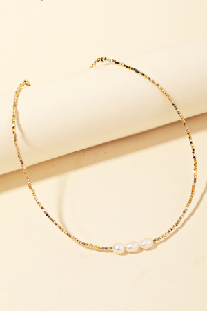 Dainty Triple Pearl Charm Necklace