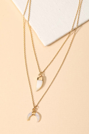 Layered Chain Tooth Horn Charm Necklace