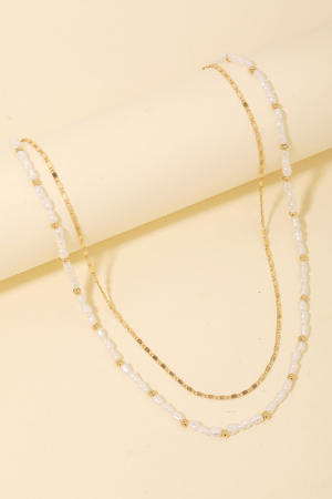 Pearl And Metallic Chain Layered Necklace