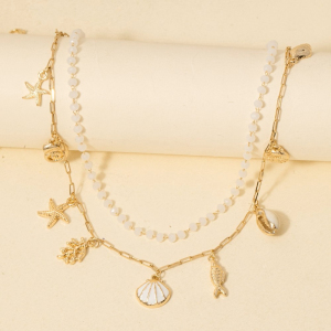 Enamel And Metallic Sea Life Charms Layered Necklace