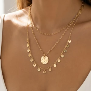 Triple Layer Hammered Coin Disc Necklace