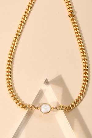Pearl Charm Curb Chain Necklace