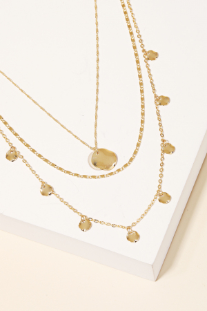 Layered Chain Disc Charm Necklace