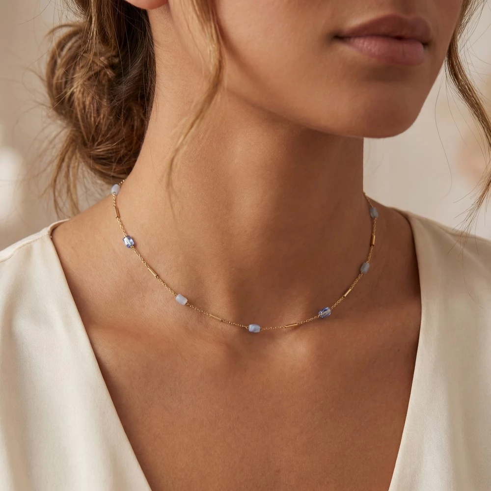 Bar And Faceted Gem Station Chain Necklace