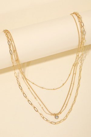Layered Chain Stud Charm Necklace