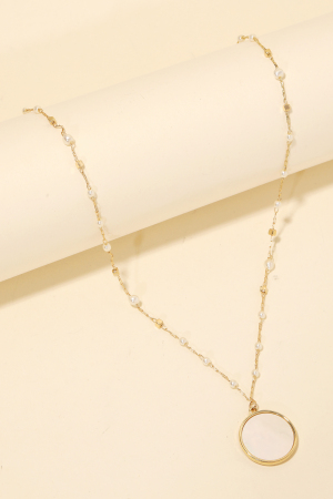 Pearly Bead And Disc Pendant Necklace