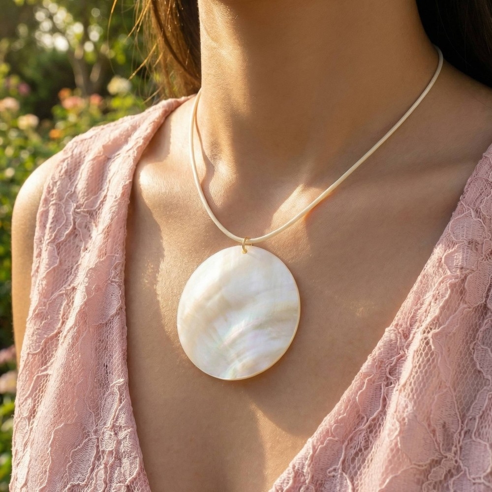 Mother Of Pearl Disc Pendant Thread Necklace
