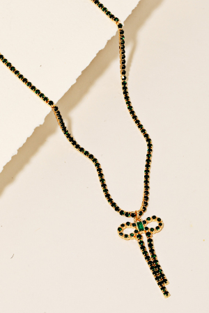 Rhinestone Chain And Ribbon Bow Pendant Necklace