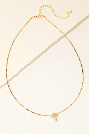 Cz Pave Cross Pendant Beaded Necklace