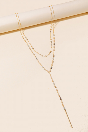 Long Bar Pendant Faceted Beaded Y Chain Necklace
