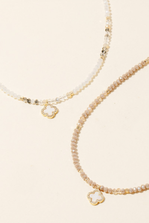 Cz And Clover Pendant Faceted Beaded Necklace