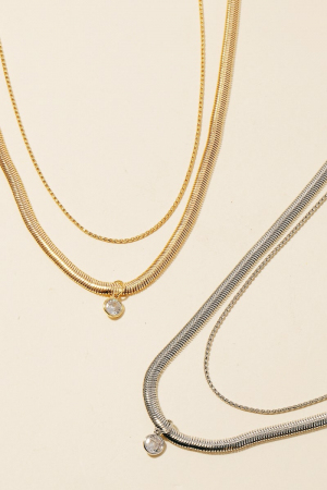 Round Cz Pendant Layered Chains Necklace