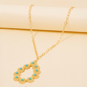 Western Turquoise Teardrop Pendant Long Chain Necklace