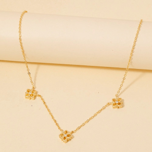 Cubic Zirconia Triple Flower Station Chain Necklace