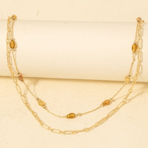 Glass Bead Charms Layered Chain Necklace