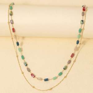 Faceted Glass Beads Layered Dainty Chain Necklace