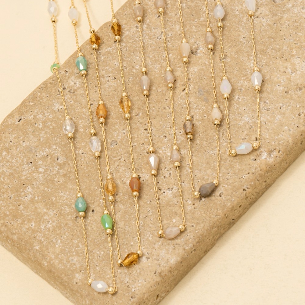 Oval Faceted Glass Station Chain Necklace