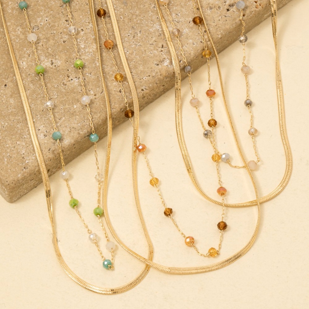 Faceted Glass Beads And Snake Chain Layered Necklace